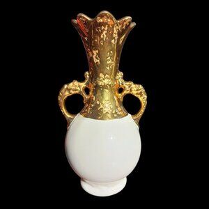 Vintage MCM 24 Kt Gold Double Handled Vase